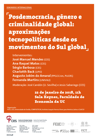 Posdemocracia, gênero e criminalidade global: aproximações tecnopolíticas desde os movimentos do Sul global<span id="edit_18866"><script>$(function() { $('#edit_18866').load( "/myces/user/editobj.php?tipo=evento&id=18866" ); });</script></span>