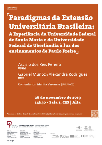 Paradigmas da Extensão Universitária Brasileira: A Experiência da Universidade Federal de Santa Maria e da Universidade Federal de Uberlândia à luz dos ensinamentos de Paulo Freire<br />
	 <span id="edit_27042"><script>$(function() { $('#edit_27042').load( "/myces/user/editobj.php?tipo=evento&id=27042" ); });</script></span>